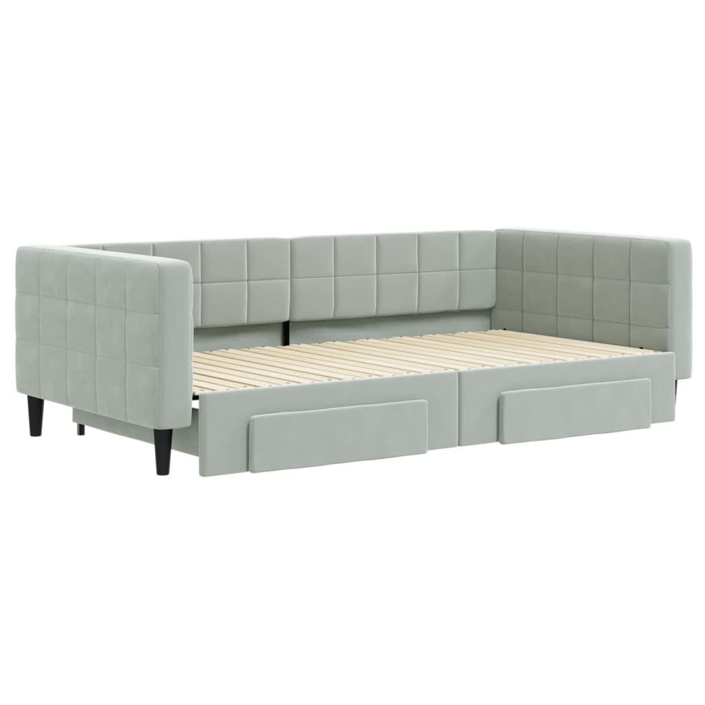 Divano Letto Estraibile Cassetti Grigio Chiaro 100x200 Velluto - homemem39