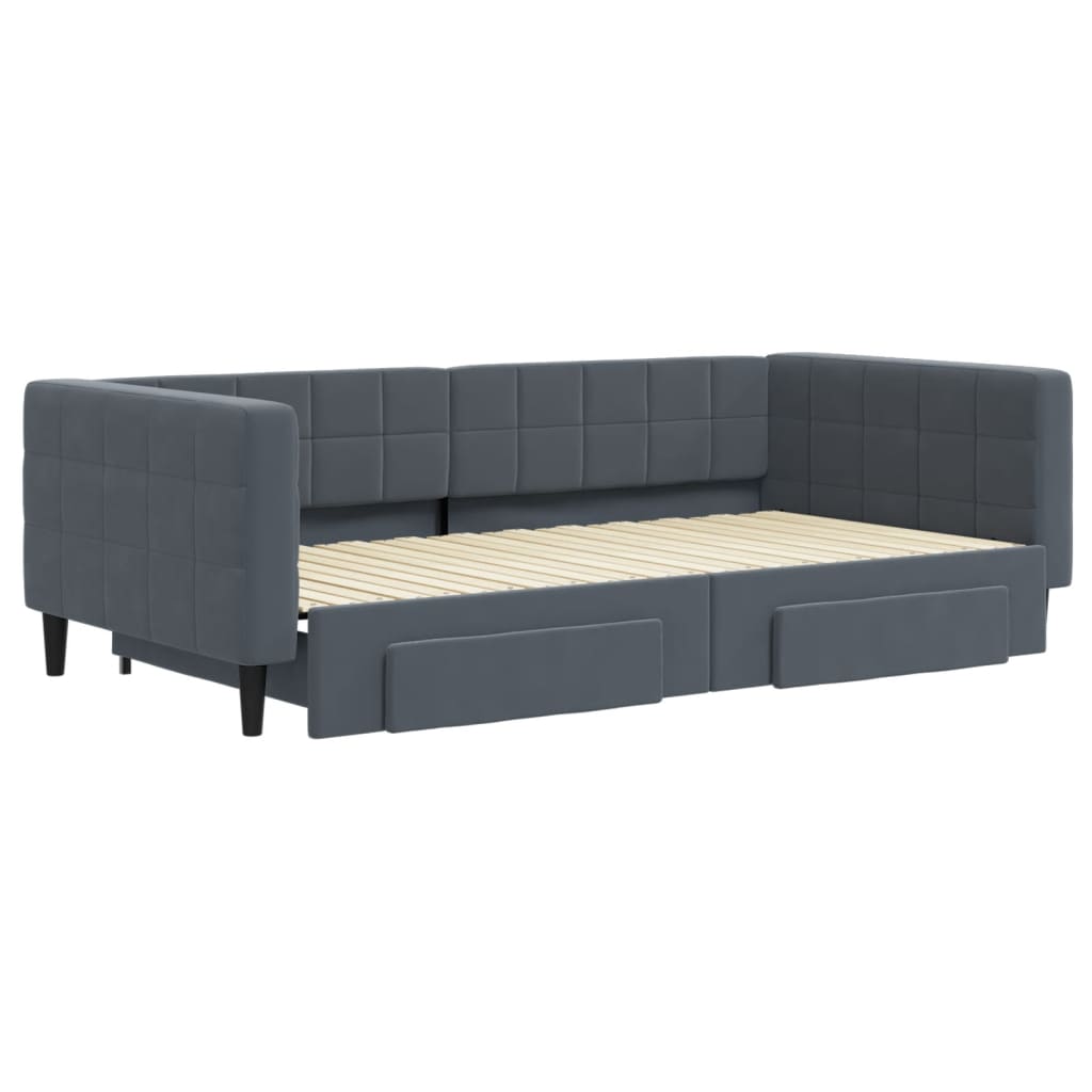 Divano Letto Estraibile Cassetti Grigio Scuro 100x200cm Velluto - homemem39