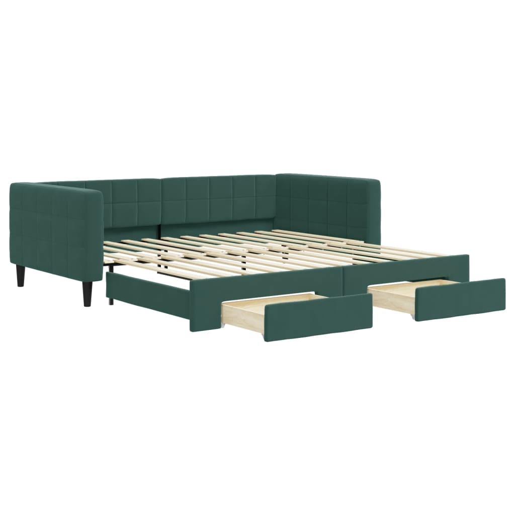 Divano Letto Estraibile Cassetti Verde Scuro 100x200cm Velluto - homemem39