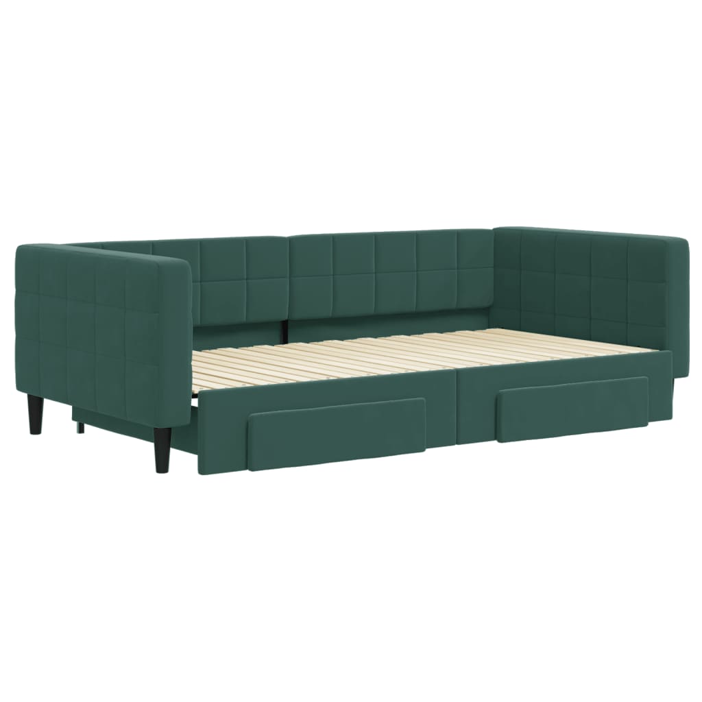 Divano Letto Estraibile Cassetti Verde Scuro 100x200cm Velluto - homemem39