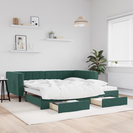 Divano Letto Estraibile Cassetti Verde Scuro 100x200cm Velluto - homemem39
