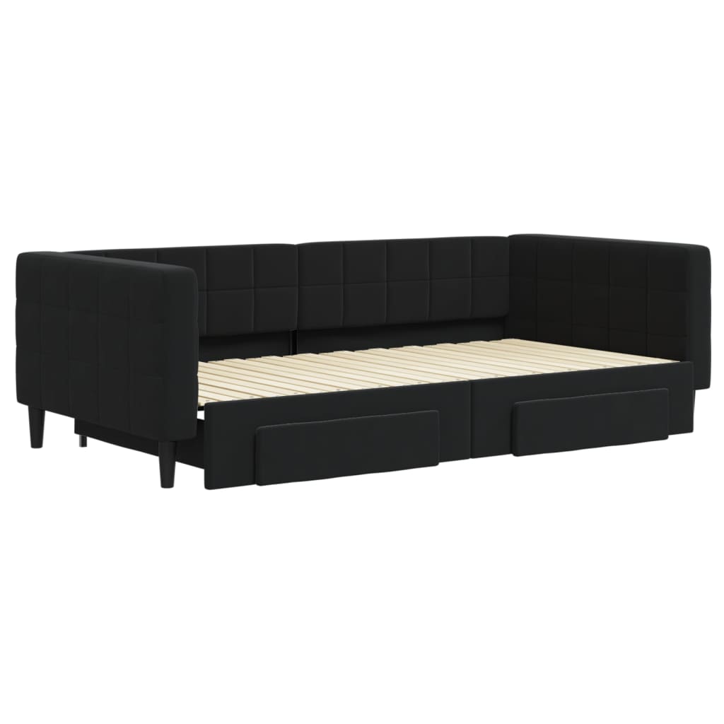 Divano Letto Estraibile con Cassetti Nero 100x200 cm in Velluto - homemem39