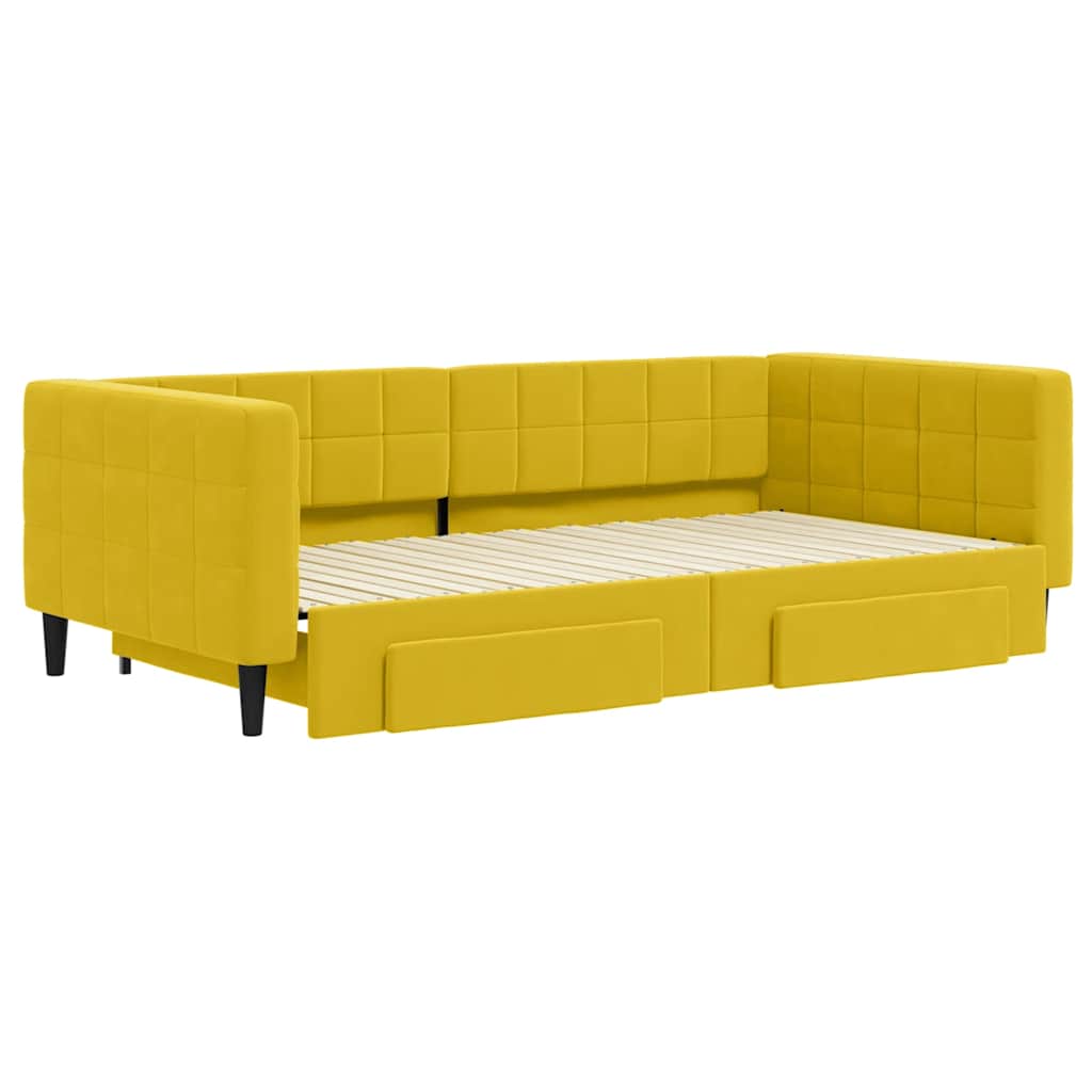 Divano Letto Estraibile con Cassetti Giallo 100x200cm Velluto