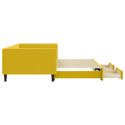 Divano Letto Estraibile con Cassetti Giallo 100x200cm Velluto