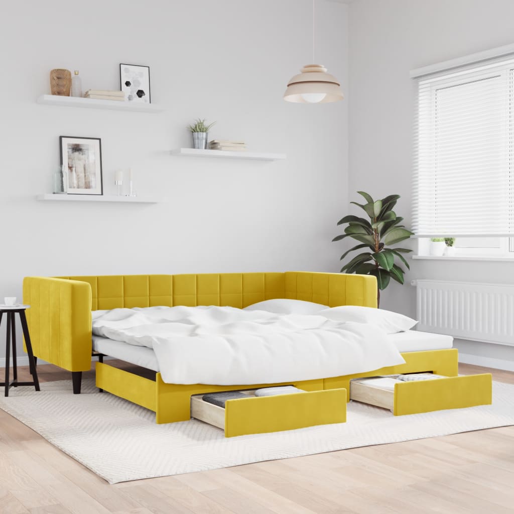 Divano Letto Estraibile con Cassetti Giallo 100x200cm Velluto - homemem39