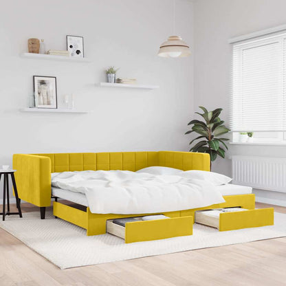 Divano Letto Estraibile con Cassetti Giallo 100x200cm Velluto