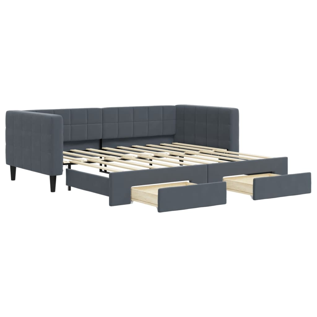 Divano Letto Estraibile Cassetti Grigio Scuro 90x190cm Velluto