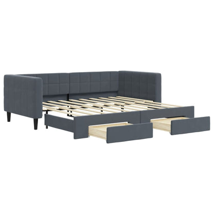 Divano Letto Estraibile Cassetti Grigio Scuro 90x190cm Velluto