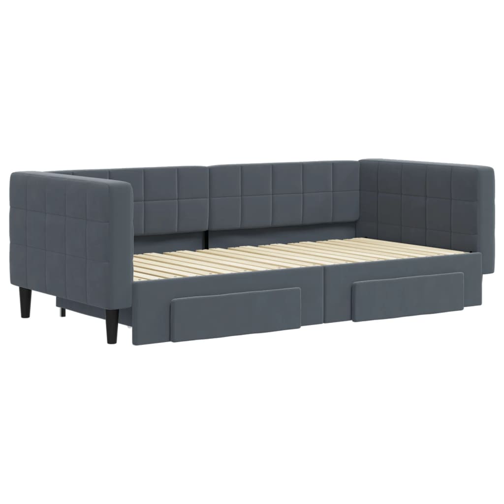Divano Letto Estraibile Cassetti Grigio Scuro 90x190cm Velluto