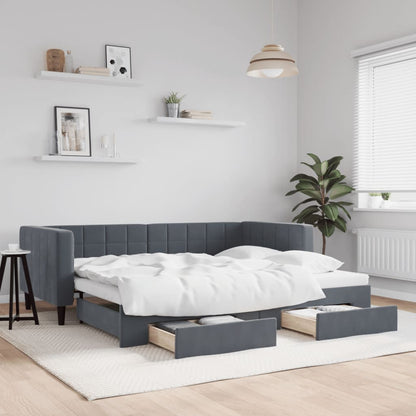 Divano Letto Estraibile Cassetti Grigio Scuro 90x190cm Velluto