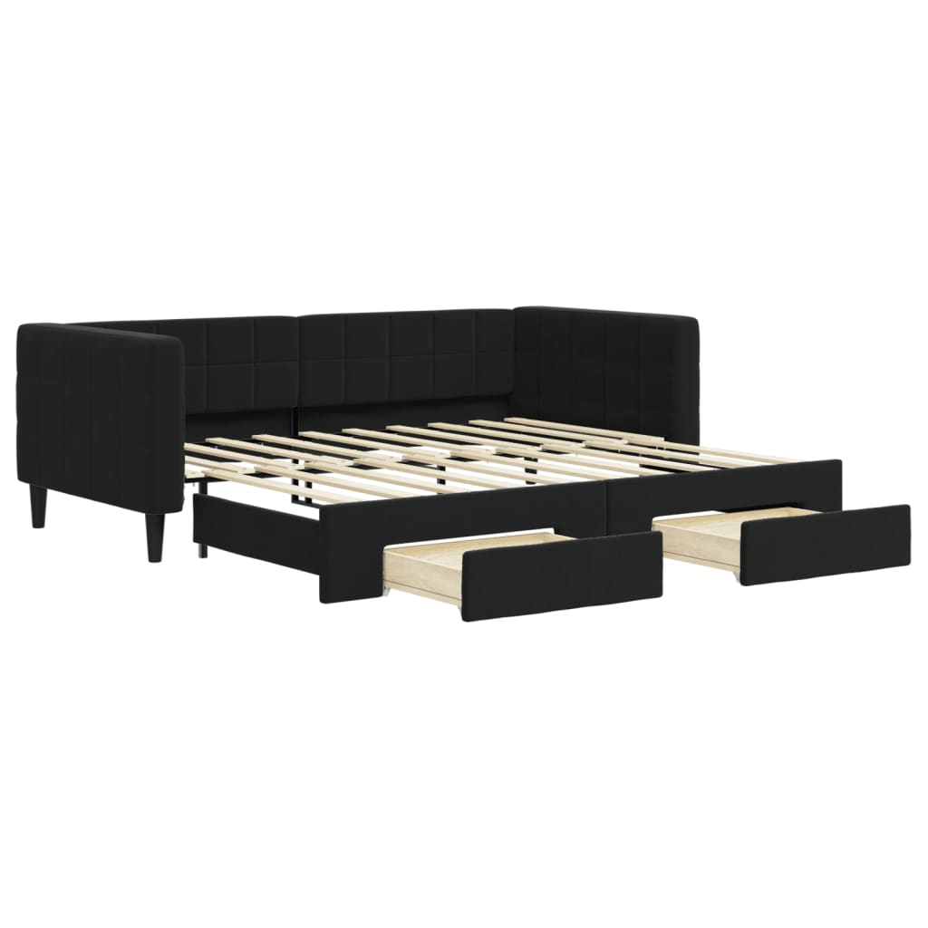 Divano Letto Estraibile con Cassetti Nero 90x190 cm in Velluto