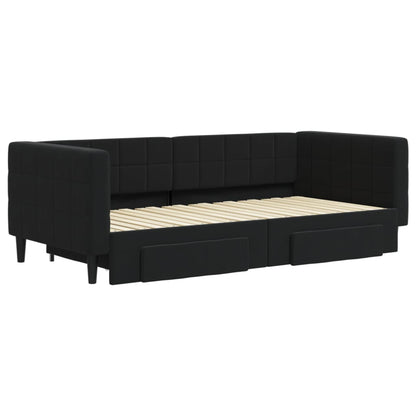 Divano Letto Estraibile con Cassetti Nero 90x190 cm in Velluto