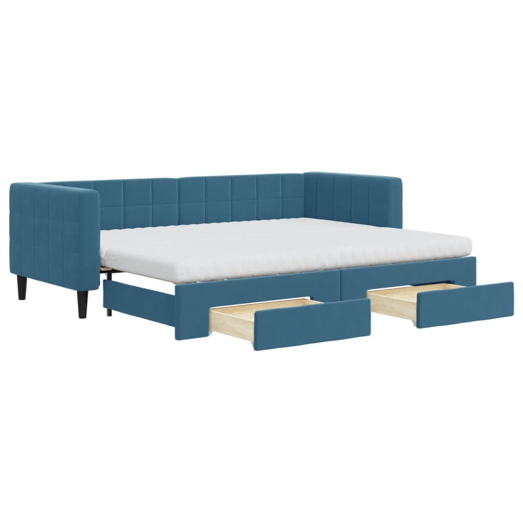 Divano Letto Estraibile con Cassetti Blu 80x200 cm in Velluto - homemem39