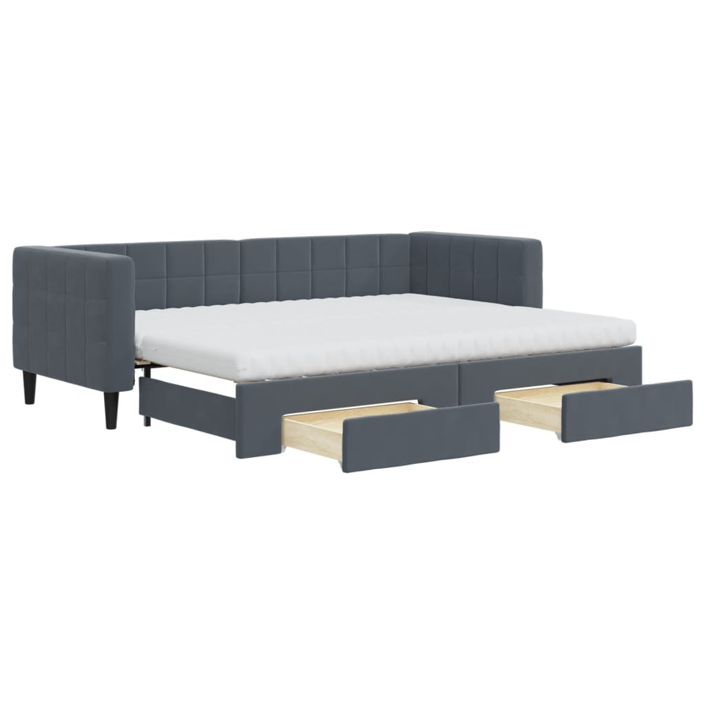 Divano Letto Estraibile Cassetti Grigio Scuro 80x200cm Velluto