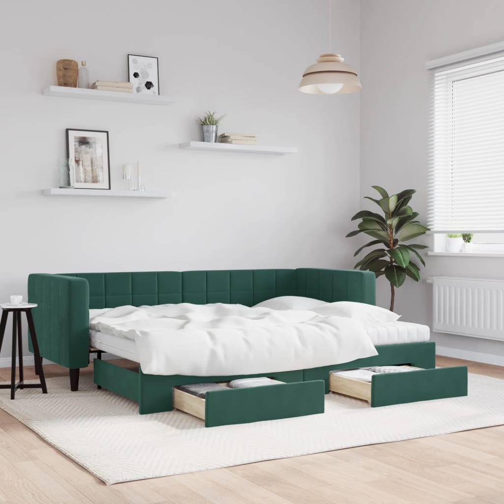Divano Letto Estraibile Cassetti Verde Scuro 80x200cm Velluto - homemem39