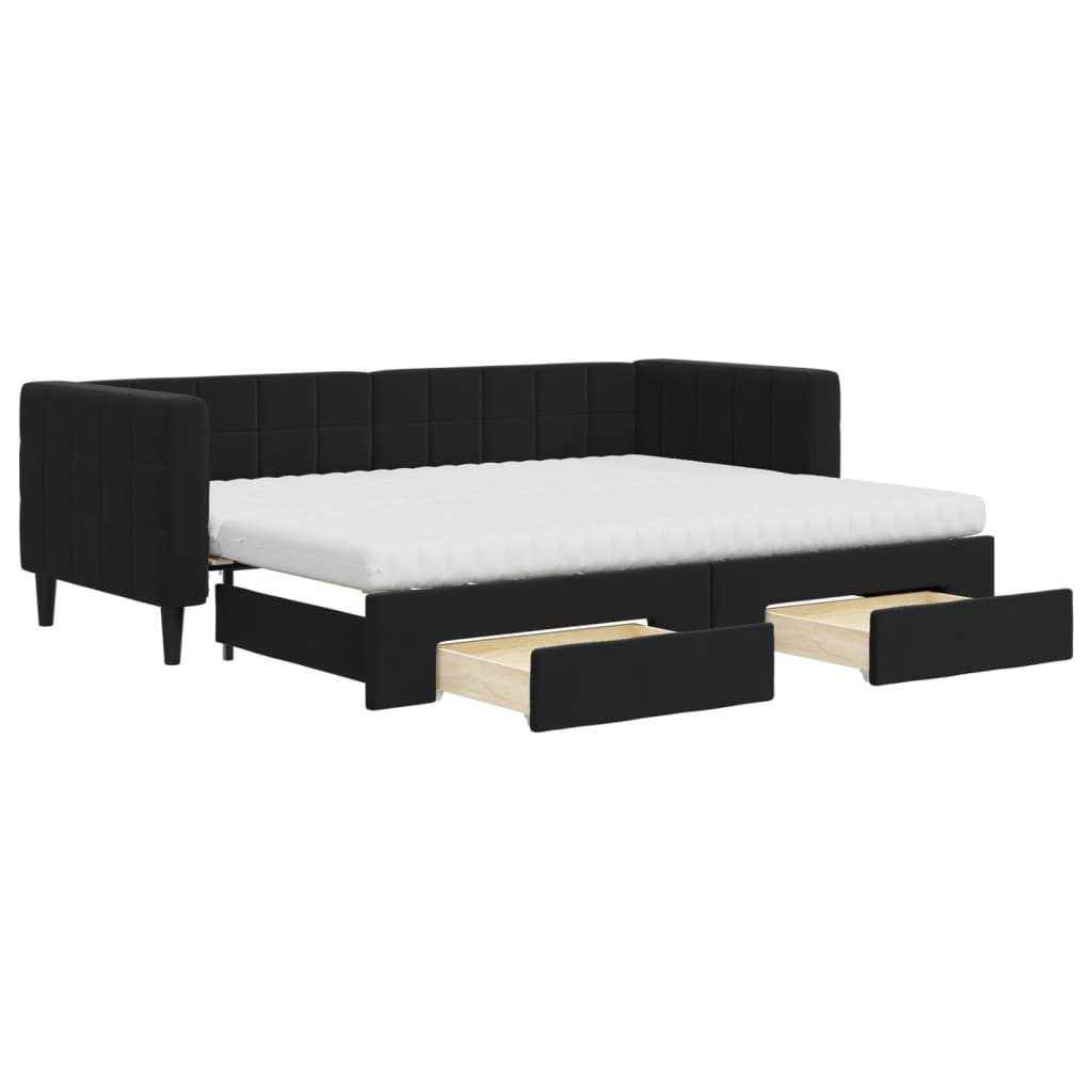 Divano Letto Estraibile con Cassetti Nero 80x200 cm in Velluto - homemem39