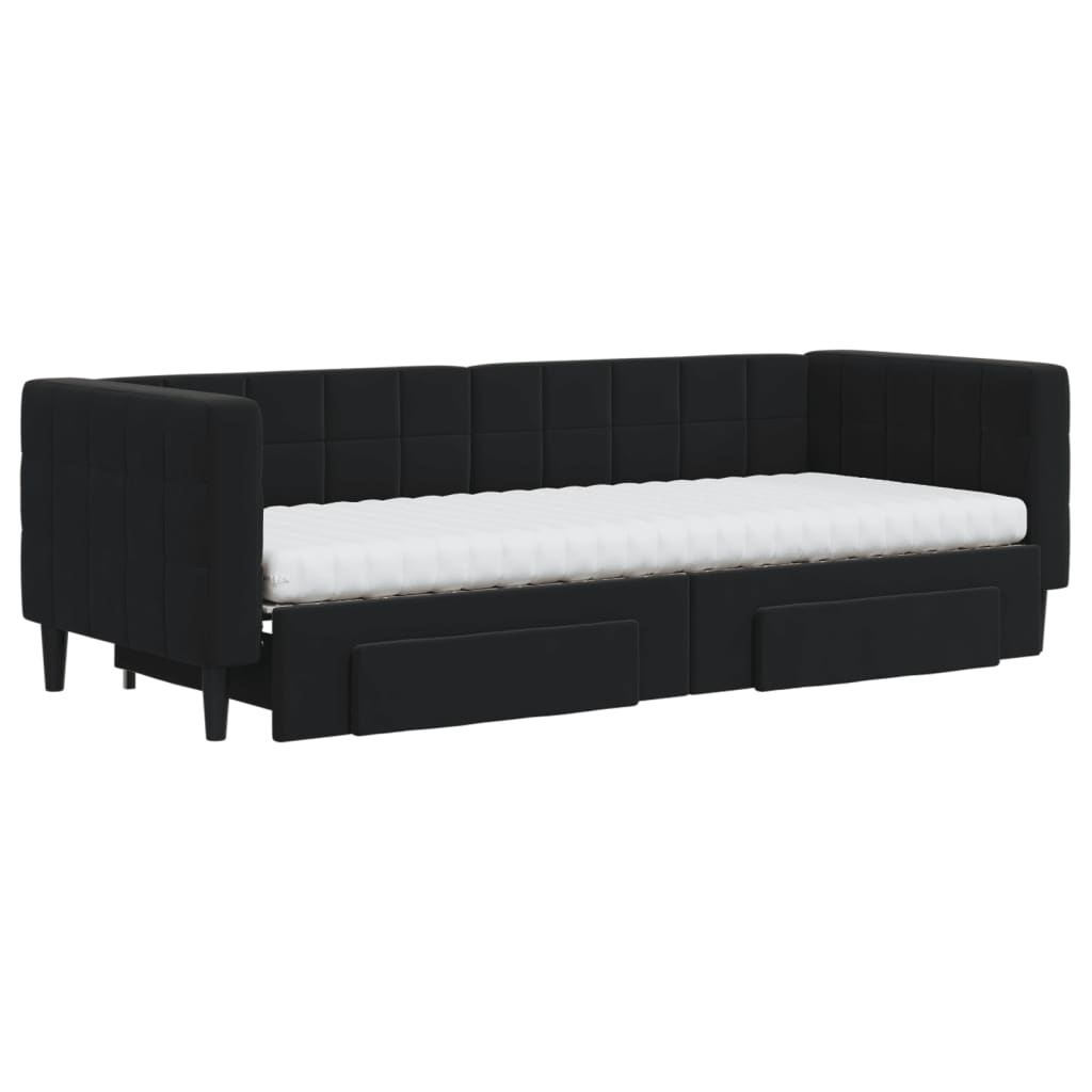 Divano Letto Estraibile con Cassetti Nero 80x200 cm in Velluto - homemem39