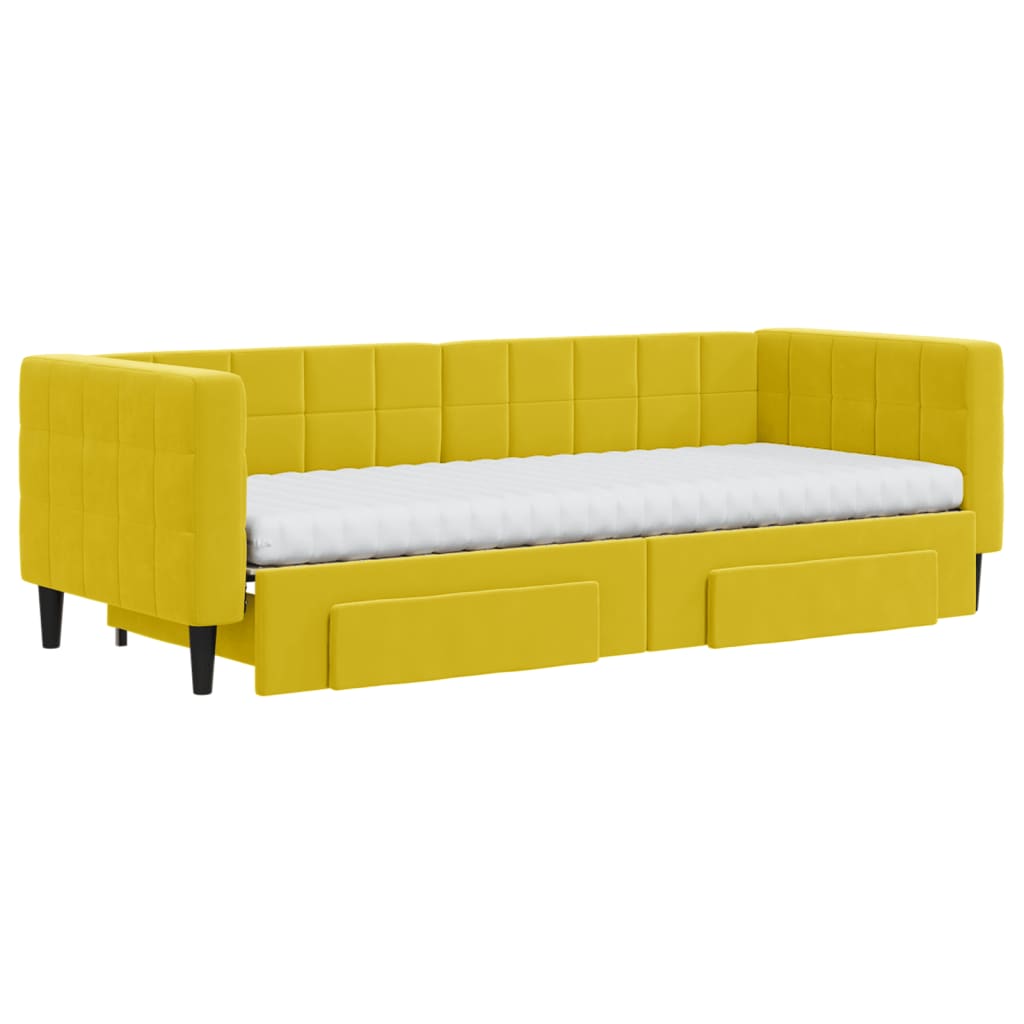 Divano Letto Estraibile con Cassetti Giallo 80x200cm in Velluto