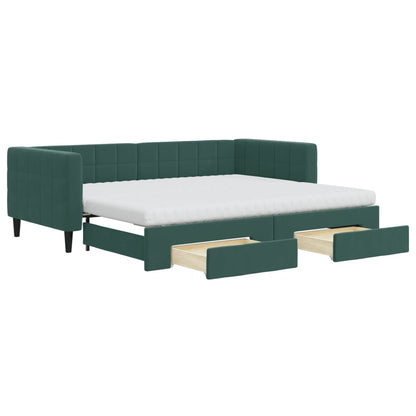 Divano Letto Estraibile Cassetti Verde Scuro 90x200cm Velluto