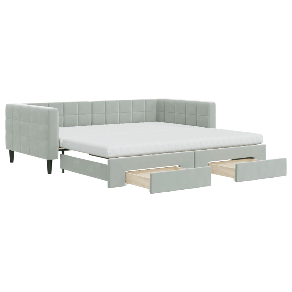 Divano Letto Estraibile Cassetti Grigio Chiaro 100x200 Velluto - homemem39