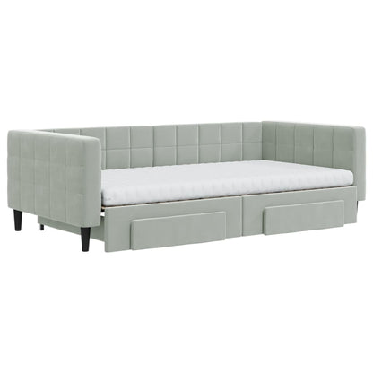 Divano Letto Estraibile Cassetti Grigio Chiaro 100x200 Velluto - homemem39