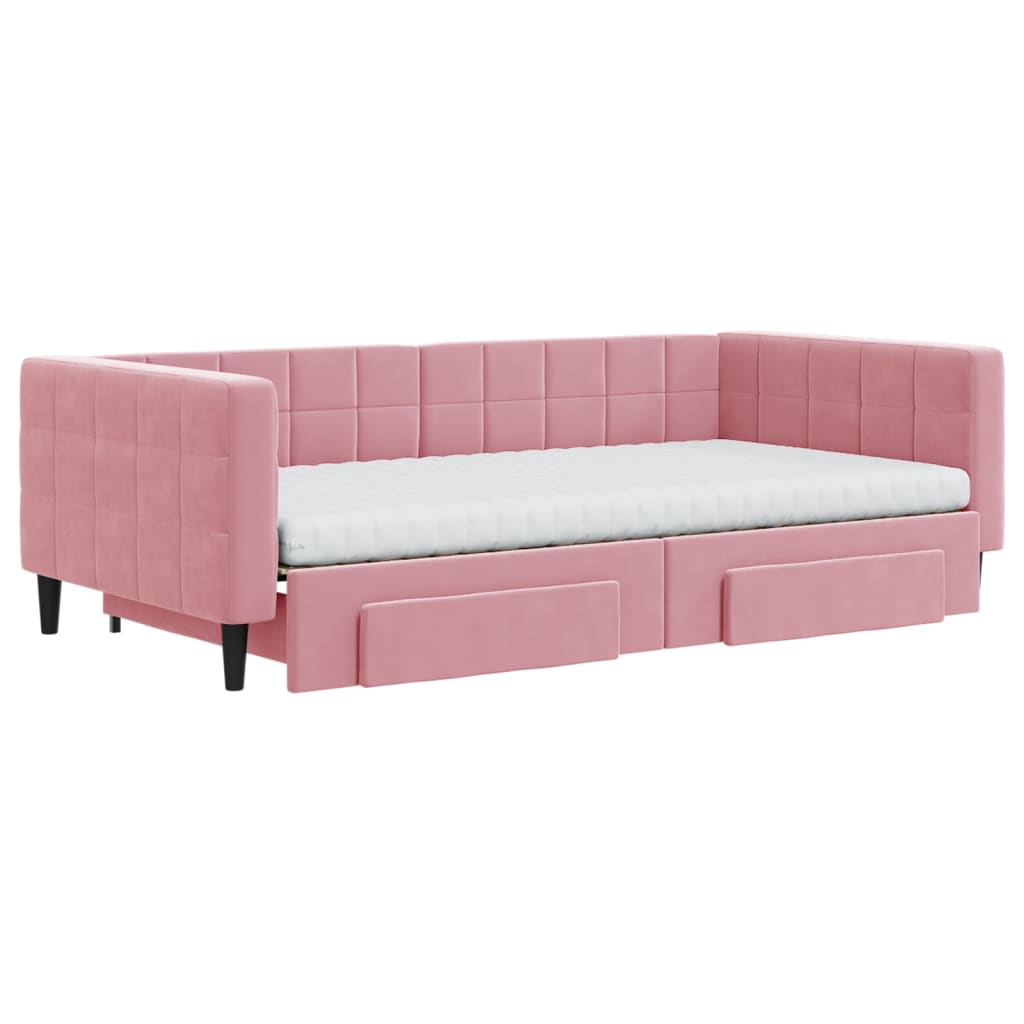 Divano Letto Estraibile con Cassetti Rosa 100x200 cm Velluto - homemem39