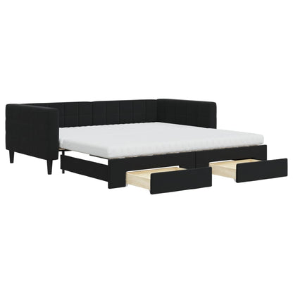 Divano Letto Estraibile con Cassetti Nero 100x200 cm in Velluto - homemem39