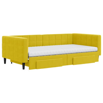 Divano Letto Estraibile con Cassetti Giallo 100x200cm Velluto