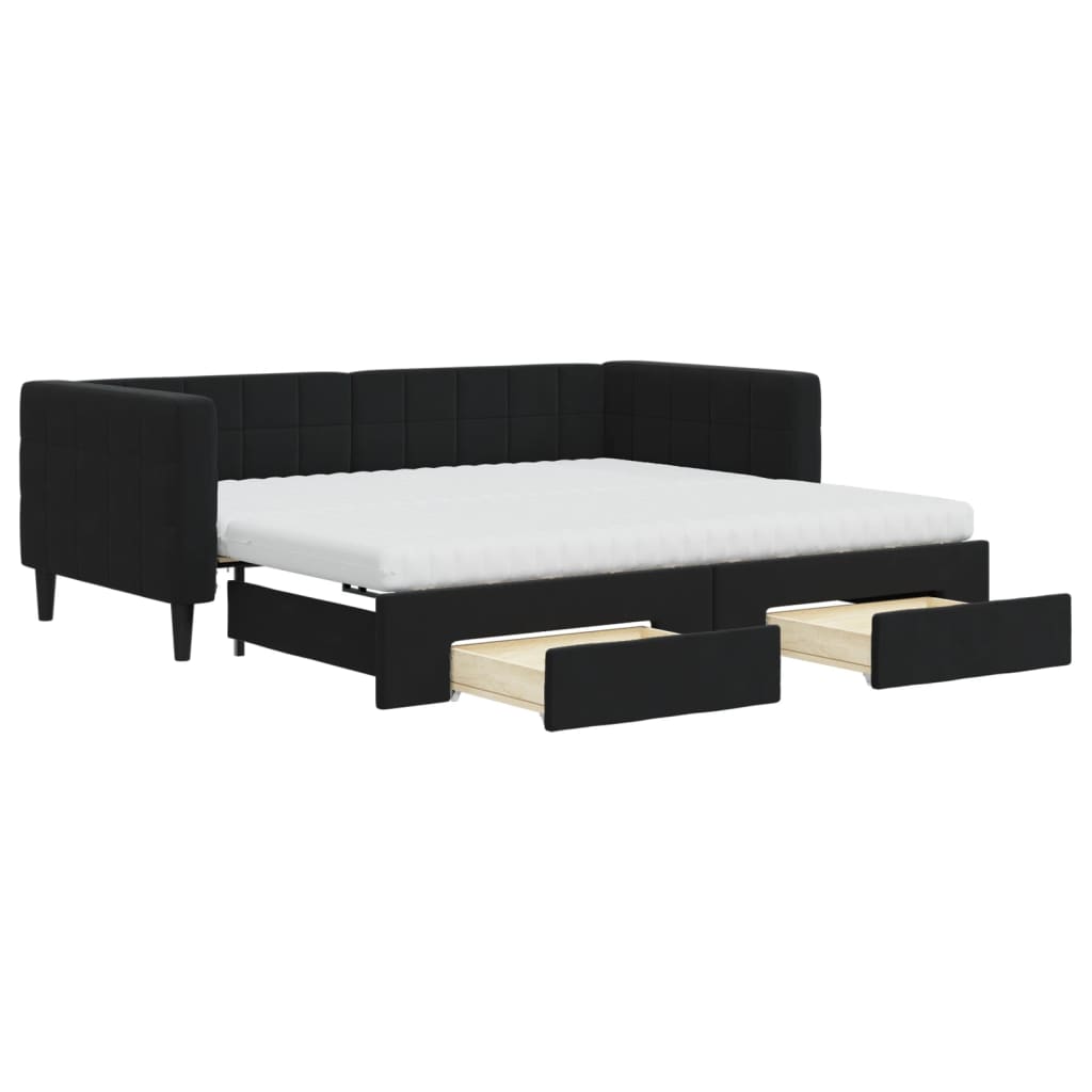 Divano Letto Estraibile con Cassetti Nero 90x190 cm in Velluto - homemem39