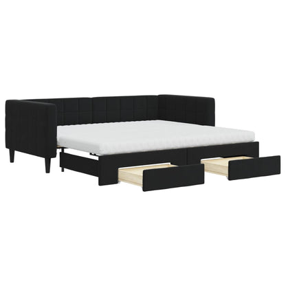 Divano Letto Estraibile con Cassetti Nero 90x190 cm in Velluto - homemem39