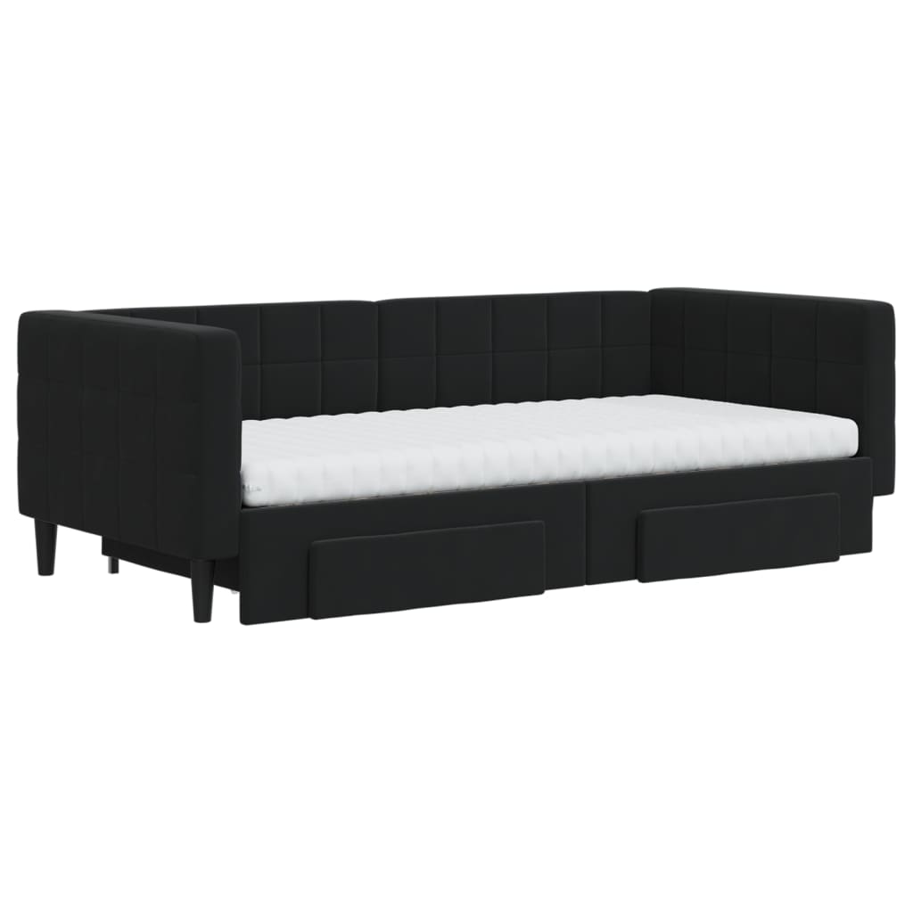 Divano Letto Estraibile con Cassetti Nero 90x190 cm in Velluto - homemem39