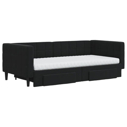 Divano Letto Estraibile con Cassetti Nero 90x190 cm in Velluto - homemem39