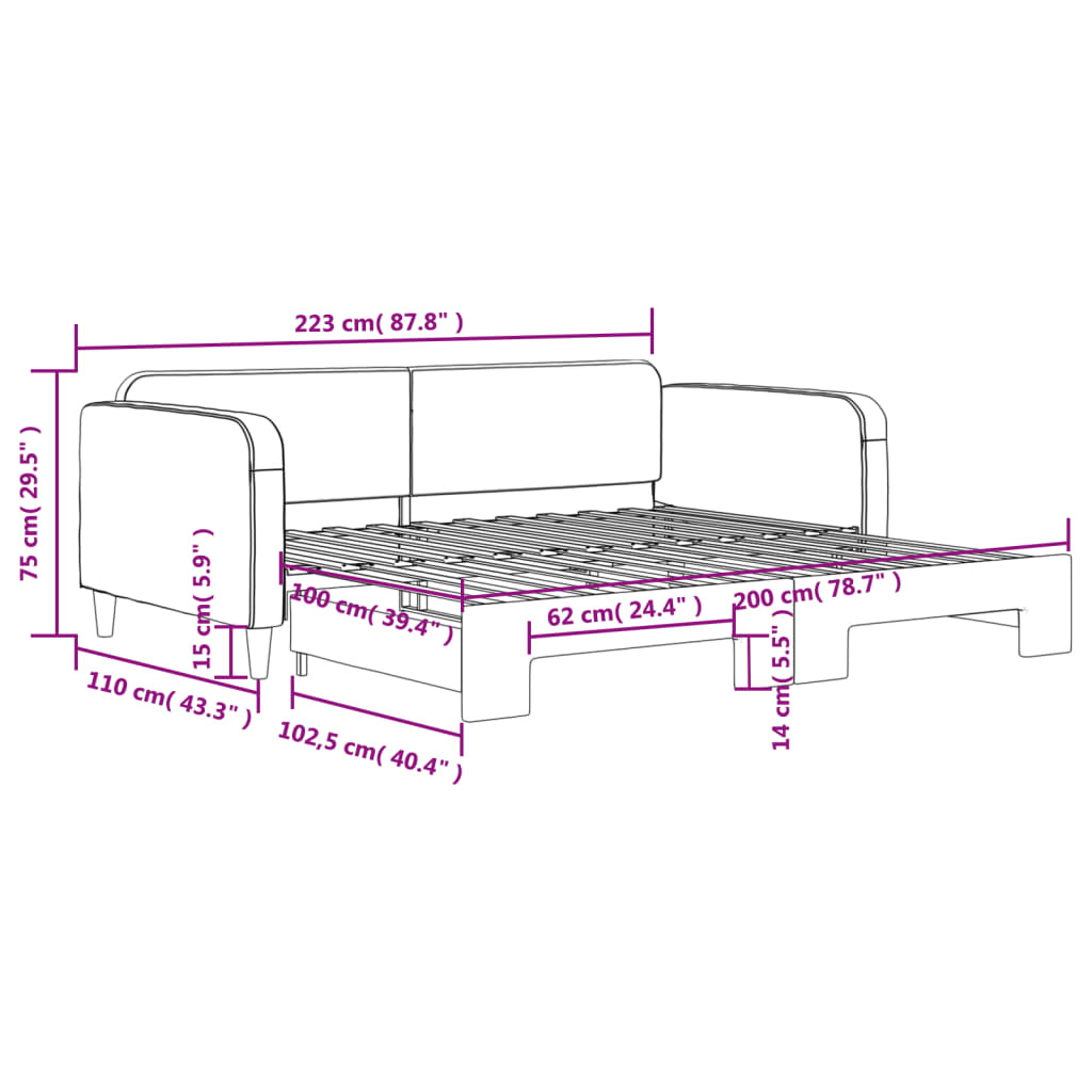 Divano Letto con Letto Estraibile Crema 100x200 cm in Tessuto