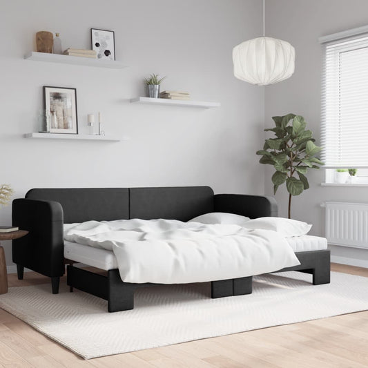 Divano Letto Estraibile con Materassi Nero 80x200 cm Tessuto | homemem39