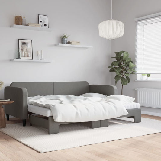 Divano Letto Estraibile Materassi Grigio Scuro 90x200cm Tessuto | homemem39