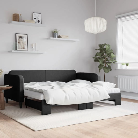 Divano Letto Estraibile con Materassi Nero 90x200 cm in Tessuto - homemem39