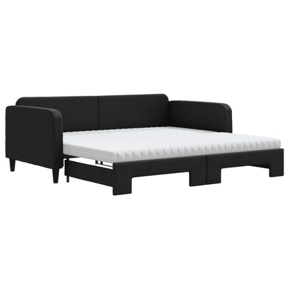Divano Letto Estraibile con Materassi Nero 100x200 cm Tessuto - homemem39