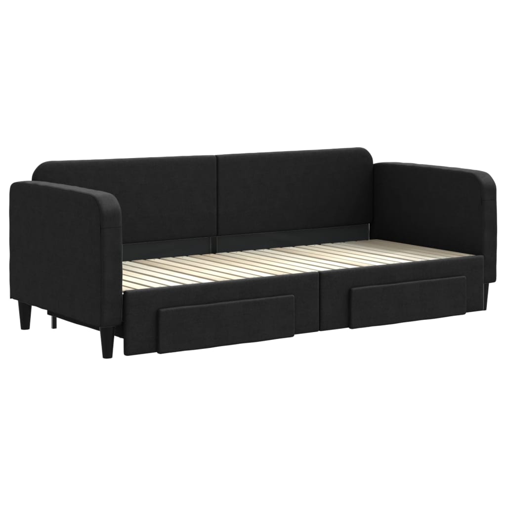 Divano Letto Estraibile con Cassetti Nero 80x200 cm in Tessuto - homemem39