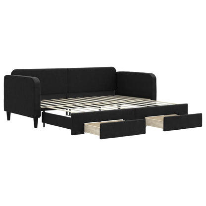 Divano Letto Estraibile con Cassetti Nero 90x200 cm in Tessuto