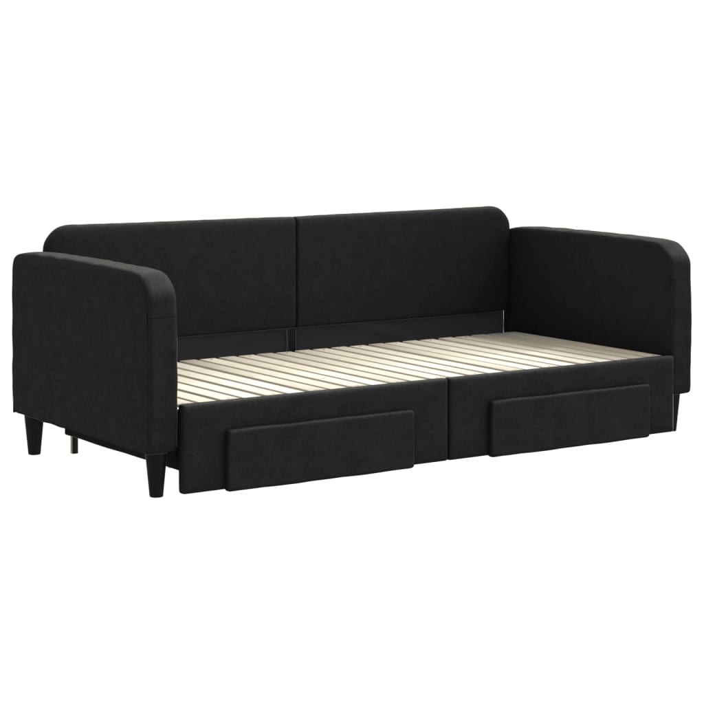 Divano Letto Estraibile con Cassetti Nero 90x200 cm in Tessuto - homemem39