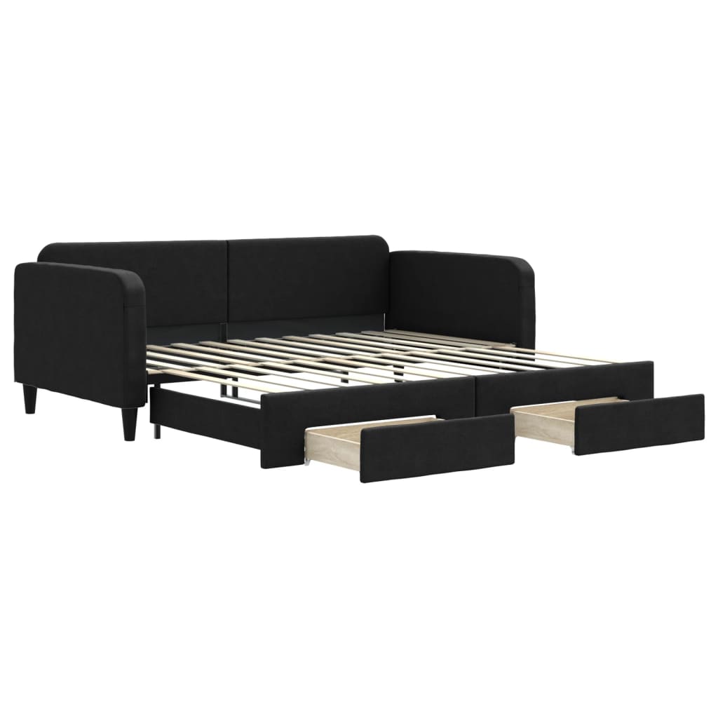 Divano Letto Estraibile con Cassetti Nero 100x200 cm in Tessuto - homemem39