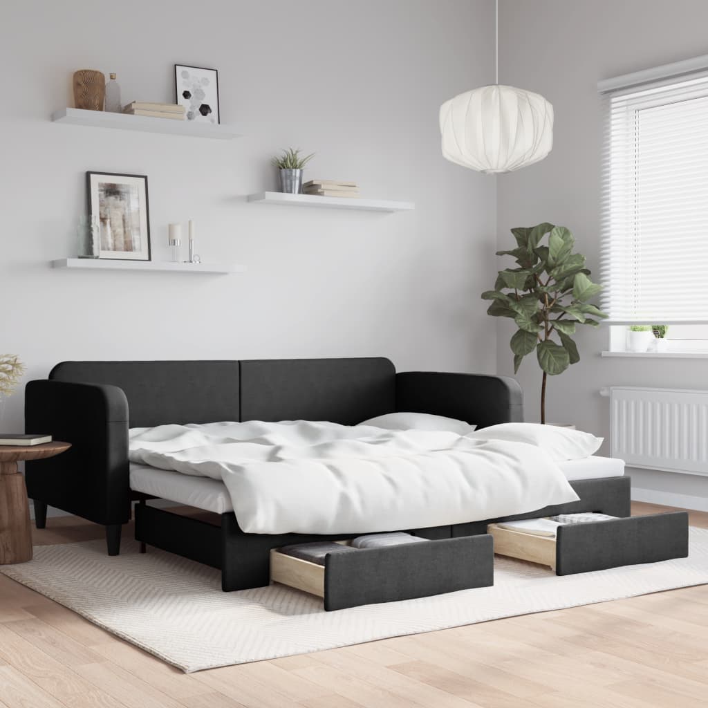 Divano Letto Estraibile con Cassetti Nero 90x190 cm in Tessuto | homemem39