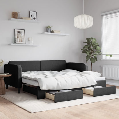 Divano Letto Estraibile con Cassetti Nero 90x190 cm in Tessuto | homemem39