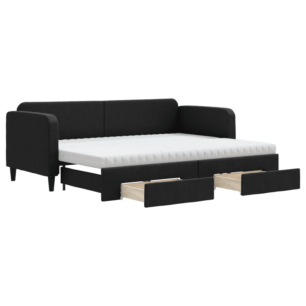 Divano Letto Estraibile con Cassetti Nero 80x200 cm in Tessuto