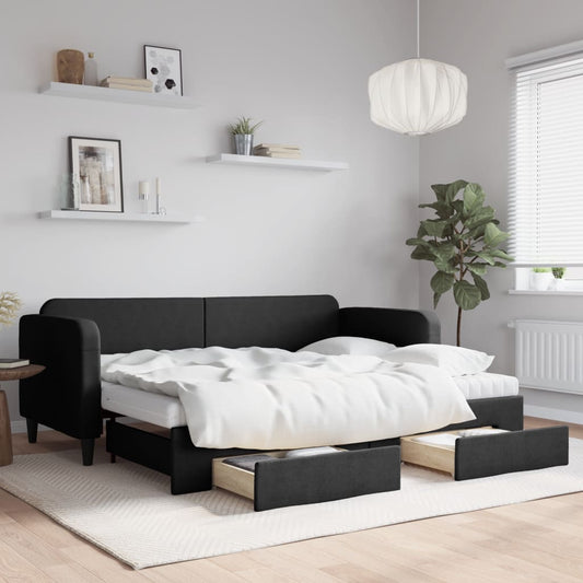 Divano Letto Estraibile con Cassetti Nero 80x200 cm in Tessuto | homemem39