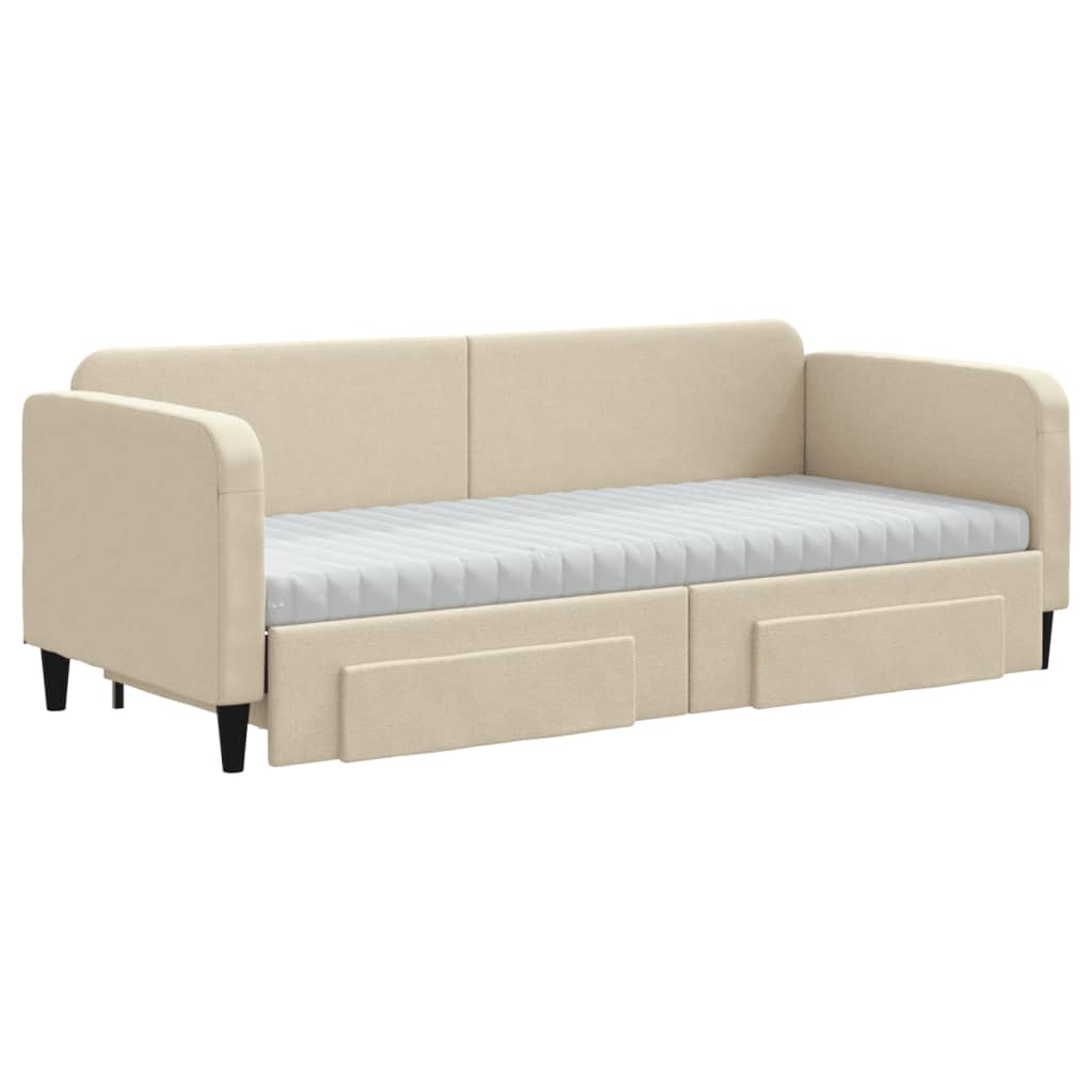 Divano Letto Estraibile con Cassetti Crema 80x200 cm in Tessuto