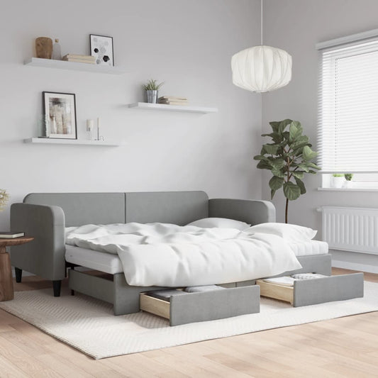 Divano Letto Estraibile Cassetti Grigio Chiaro 90x200cm Tessuto | homemem39