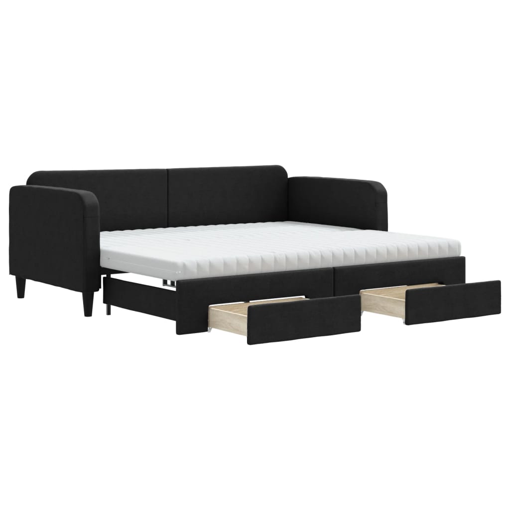 Divano Letto Estraibile con Cassetti Nero 90x200 cm in Tessuto