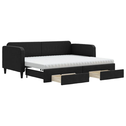 Divano Letto Estraibile con Cassetti Nero 90x200 cm in Tessuto