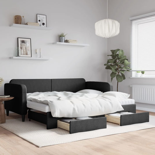 Divano Letto Estraibile con Cassetti Nero 90x200 cm in Tessuto | homemem39